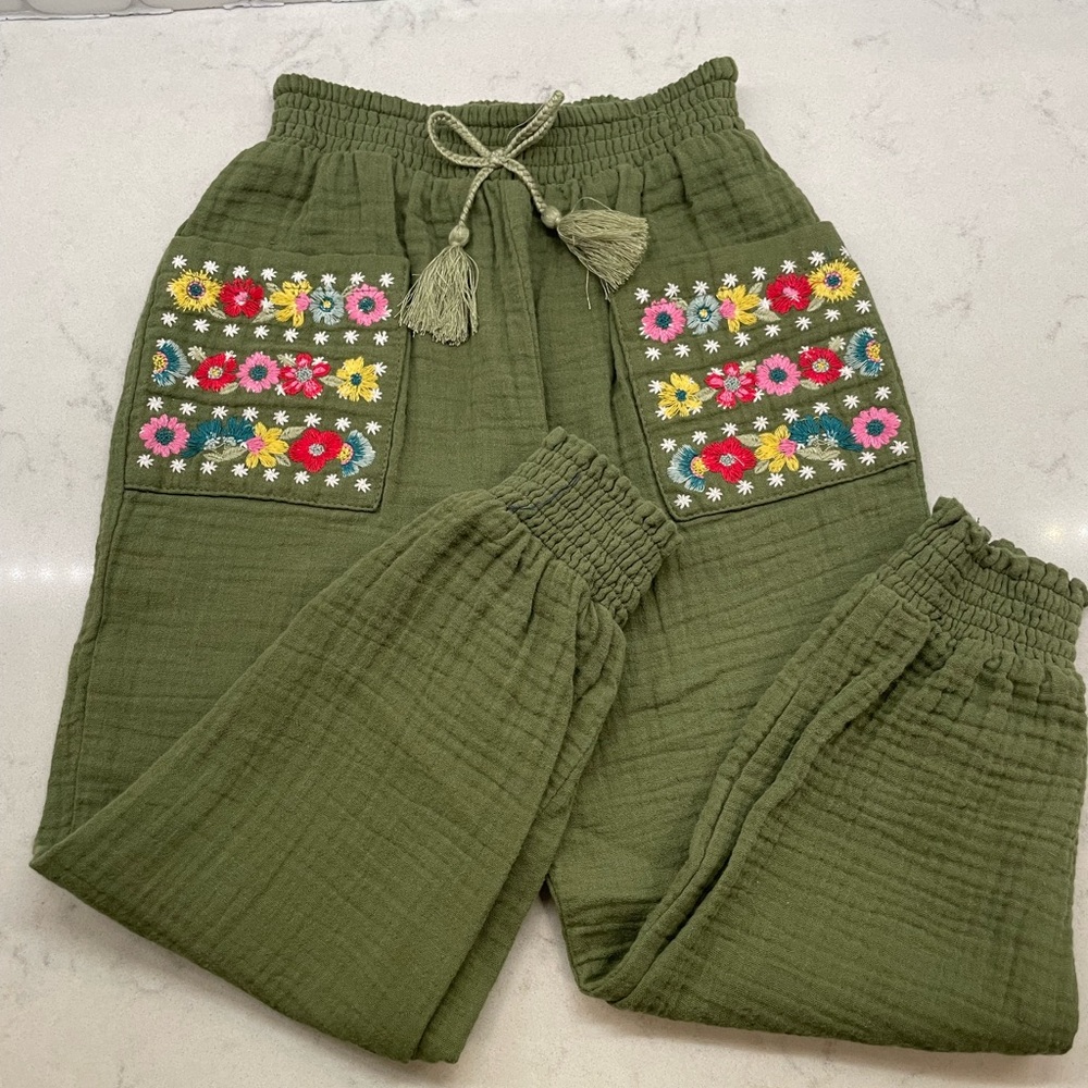 Peek Green Embroidered Joggers with Elastic Ankle